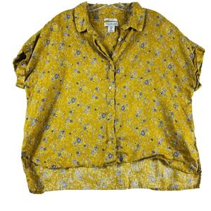 2/$30 Rachel Zoe 100% Linen Top Shirt Sz M Oversized Boxy Yellow Floral Coastal